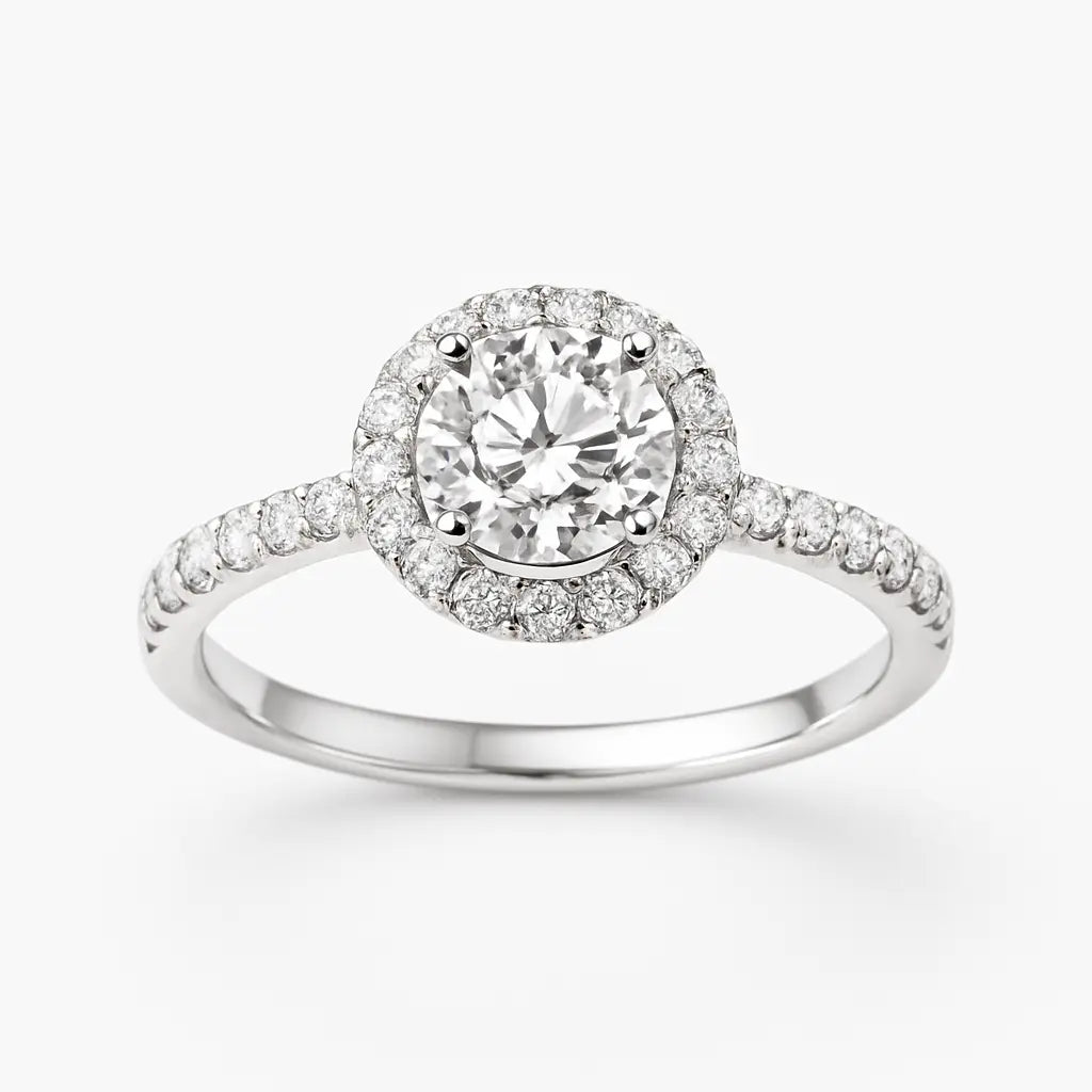 Eternal Halo Round Cut Diamond Engagement Ring in 18k White Gold